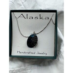 Alaska Handcrafted Blue Pendant Chain Necklace 925 Sterling Silver With Box New